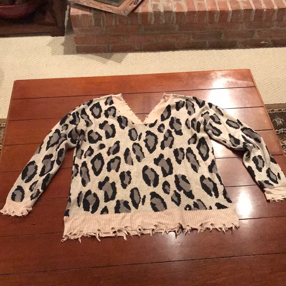 Leopard print v-neck sweater